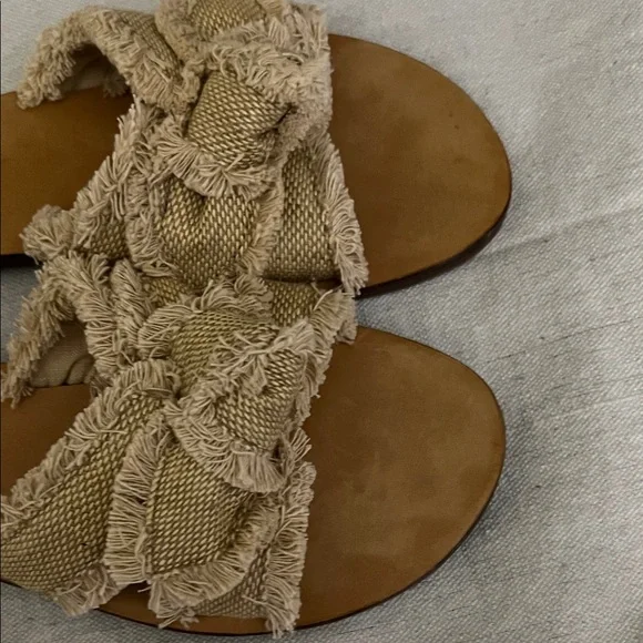 ANTONIO MELANI Frayed Edge Tan Sandals boho Slides - Picture 7 of 8